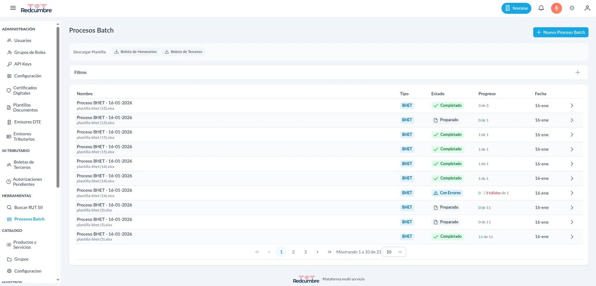 Lista de Procesos Batch